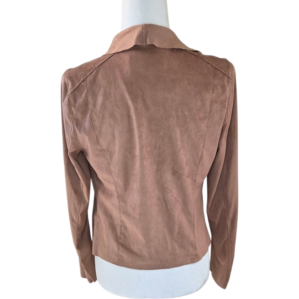 BlankNYC Tan Faux Suede Moto Jacket Draped Asymmetrical Zip Size Medium - Picture 3 of 14